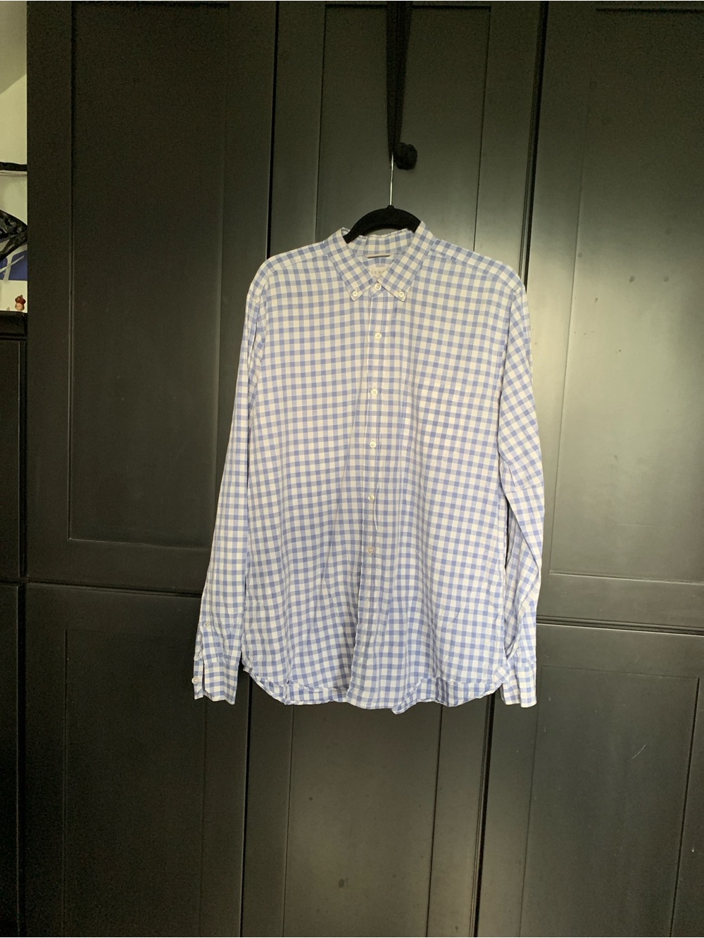 Trenery Light Blue and White Gingham Cotton/Linen Button-Down Shirt XL